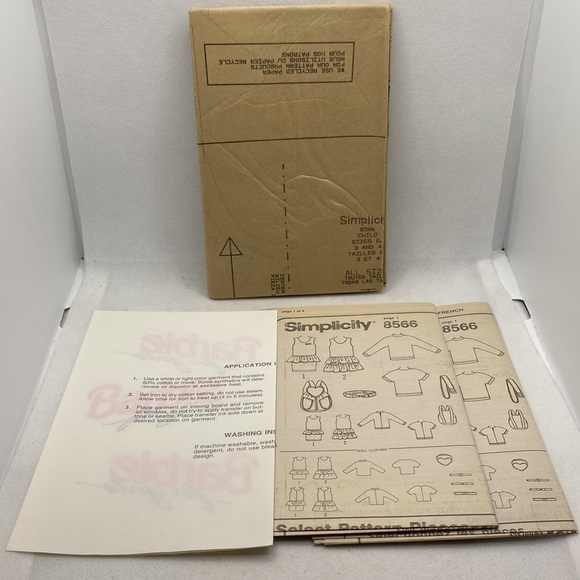 Simplicity 8566 Barbie Doll & Girls Clothing Sewing Pattern Uncut Sizes 2-4 - Picture 10 of 14